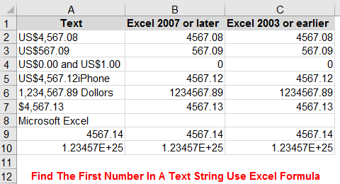 Find The First Number In A Text String Use Excel Formula