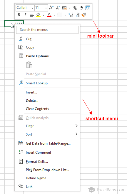 Excel mini toolbar